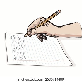 hand writing note on paper isolated illustration on white background