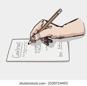 hand writing note signing contract  isolated illustration on white background
