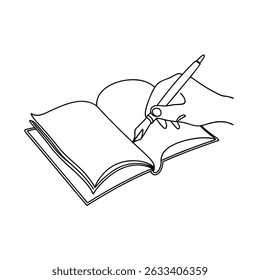 Hand writing in notebook with pen line art illustration black and white design