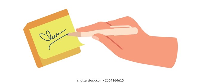 Hand writing notes on sticker