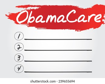 Hand writing ObamaCare Blank List, vector concept background