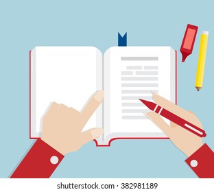 Hand Writing On Book Open Vector Illustration