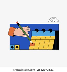 Escritura A Mano En El Calendario En Ilustración vectorial Plana Que Simboliza La Programación, La Planificación Y La Organización, Aislado Sobre Fondo Blanco
