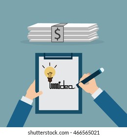 Hand writing on check sheet about idea to make money in this year ,flat vector design. 