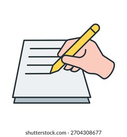 Handschrift auf Dokumentgrafik. Büropapierszene. einfache Arbeitsaktion im sauberen flachen Stil. Einzeln auf weißem Hintergrund