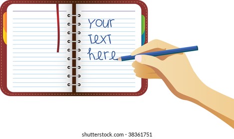 Hand writing on organizer page. Place your text here