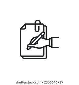 Hand writing on paper outline icon. Vector illustration. Isolated icon is suitable for web, infographics, interfaces, and apps.