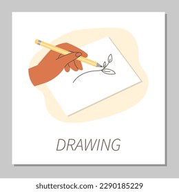 Handschrift auf Papier mit Bleistift, flache Cartoon-Vektorgrafik einzeln auf weißem Hintergrund. Handzeichnen von kreativen Aktivitäten und Kunstsymboldesign.