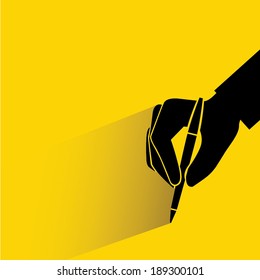 hand writing on yellow background, flat and shadow style