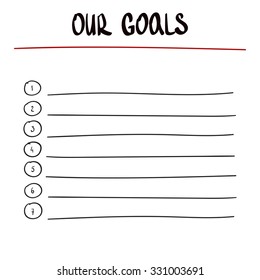 hand writing Our Goals with black marker on transparent wipe board