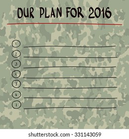  hand writing OUR PLAN FOR 2016  with marker on board. Blank list of OUR PLAN FOR 2016