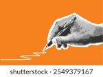 hand writing with pen isolated retro grunge halftone dotted texture vintage magazine style collage element for mixed media design