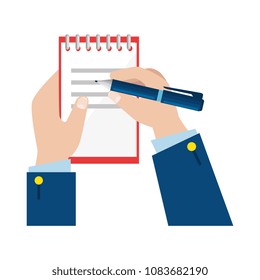 hand writing with pen in notebook