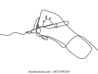 hand writing with pen on paper continuous line drawing. Education and literature concept. Vector illustration minimalist design hand drawn.