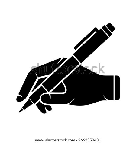 Hand writing with pen silhouette vector icon,modern and elegant concept design ideas,isolated on white background,can be for logo or writing icon inspiration