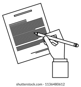 hand writing with pencil in documents