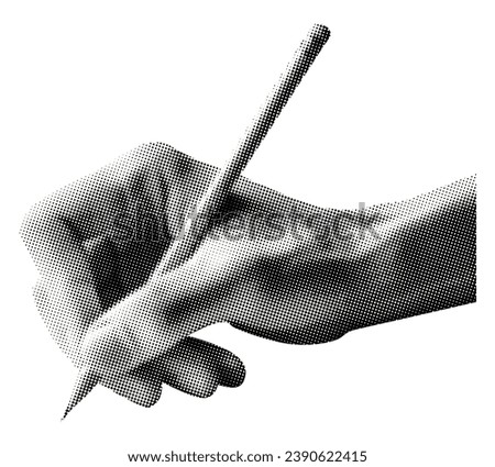 hand writing with pencil isolated on white background retro grunge halftone dotted texture vintage magazine style vector pen cutout collage element for trendy mixed media design