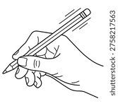 Hand Writing with Pencil Line Art Vector Illustration Drawing and Note Taking Gesture Minimal Outline