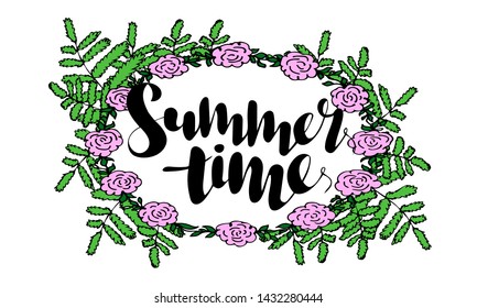 Hand writing phrase 'summer time', lettering