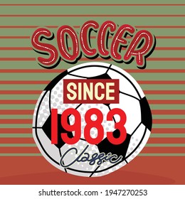 Hand writing playing soccer game, Pop Art style soccer ball icon sport Vector illustration frame tournament, modern sports posters design Brown  color Background.