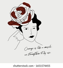 hand writing, positive quote and isolated illustration of roses and a woman pointing on herself. vintage and simple style, wallpaper, daily post, card, picture, home decor, phone case, tart.