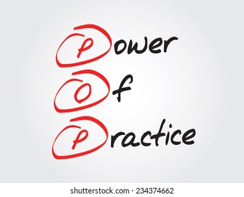 Hand writing Power Of Practice (POP), vector concept background