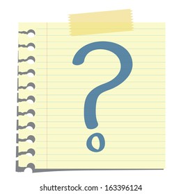 Hand writing question mark symbol on line note paper, isolated on white. Vector illustration.  