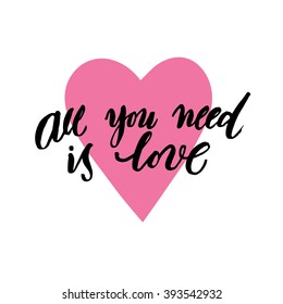 hand writing quot with a cute pink heart, hand drawn romantic  lettering