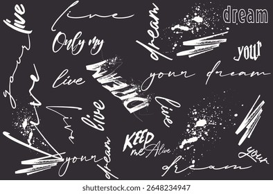 escrita à mão PADRÃO DE CITAÇÃO, arte em tês, arte slogan Tê, desenho à mão padrão de grafite sem costura, t-shirt gráficos impressão vetor design, arte de tipografia urbana para t-shirt.eps8