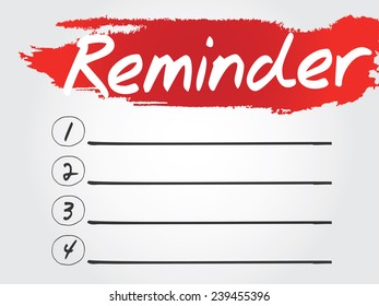 Hand writing Reminder Blank List, vector concept background