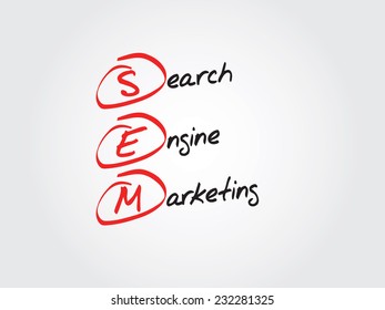 Hand writing SEM Search Engine Marketing vector concept, flow chart