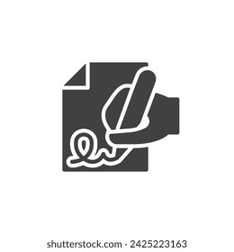 Icono de vector de firma de escritura a mano. signo plano relleno para concepto móvil y diseño web. Mano con un bolígrafo escribiendo icono de glifo. Símbolo, ilustración del logotipo. Gráficos vectoriales