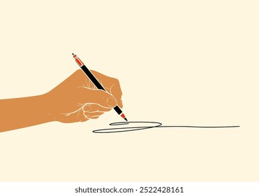 Ilustração de desenho animado de vetor de silhueta de escrita à mão. Business Conceito de Mão com Caneta Desenho de Arte Mínima. Acordo. Parceria Trendy Minimalist Ilustração. Símbolo do Gravador