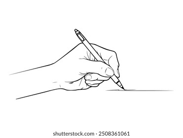 Hand Writing Silhouette Vector Line Art Illustration. Business Concept of Hand with Pen Minimal Art Drawing. Deal. Partnership Trendy Minimalist Illustration. Writer Symbol