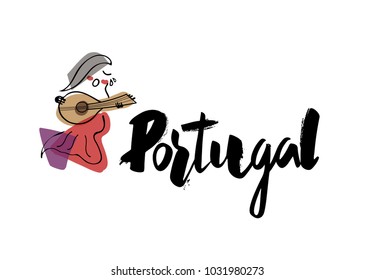 Hand writing “Portugal” with singer illustration