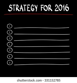 hand writing STRATEGY FOR 2016  with black marker on transparent  board