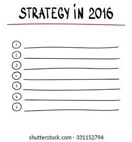  hand writing  STRATEGY IN 2016  with black marker on transparent  board