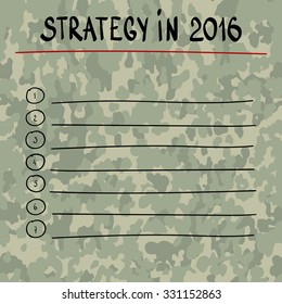  hand writing  STRATEGY IN 2016  with black marker on transparent  board