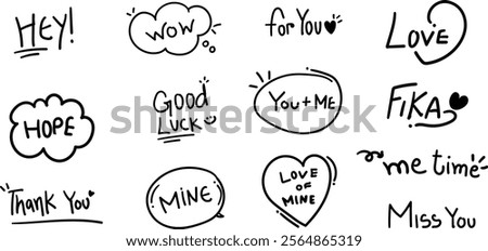 Hand Writing style Message design set,Love dialog box,Card Design Element,Keyword Clipart design set