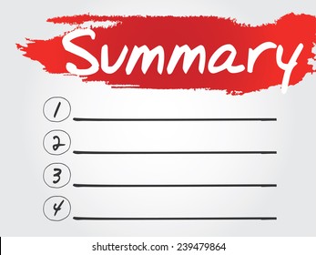 Hand writing Summary Blank List, vector concept background