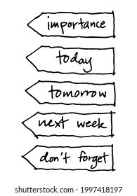 Hand writing tag for priority management. Graphic elements for office and school concept.