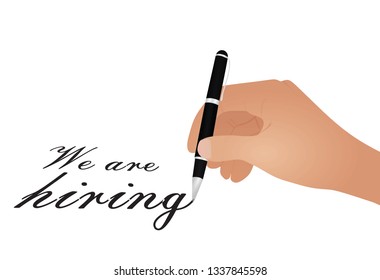Hand writing text we are hiring. vector illustration