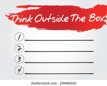Hand writing Think Outside The Box Blank List, vector concept background
