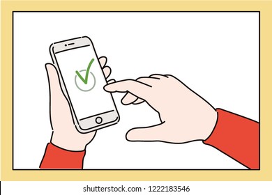 A hand writing a to-do list on your smartphone. hand drawn style vector design illustrations.