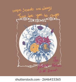 Hand writing typography text print. Nature flowers graphic tee. girls hand drawn flowers graphics for tee tops sweatshirt. bloom your life slogan text t-shirt print design