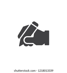Hand writing vector icon. filled flat sign for mobile concept and web design. hand hold pen simple solid icon. Copywriter symbol, logo illustration. Pixel perfect vector graphics