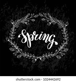 Hand writing word Spring. Brush lettering design. Vector illustratoin for give card, greeting card, banner, invitation, poster, flyer, calendar. EPS 10.