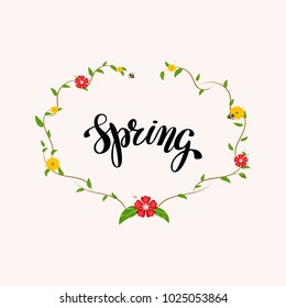 Hand writing word Spring. Brush lettering design. Vector illustratoin for give card, greeting card, banner, invitation, poster, flyer, calendar. EPS 10.