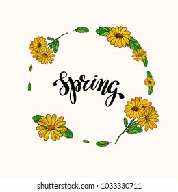 Hand writing word Spring. Brush lettering design. Vector illustratoin for give card, greeting card, banner, invitation, poster, flyer, calendar. EPS 10.
