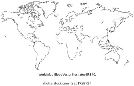 Línea de vectores World Map Earth Globe Sketched Up Illustrator, EPS 10.